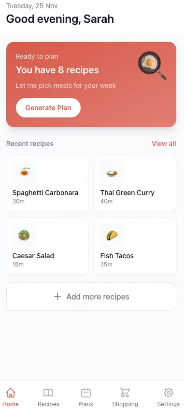 Recipe collection screen
